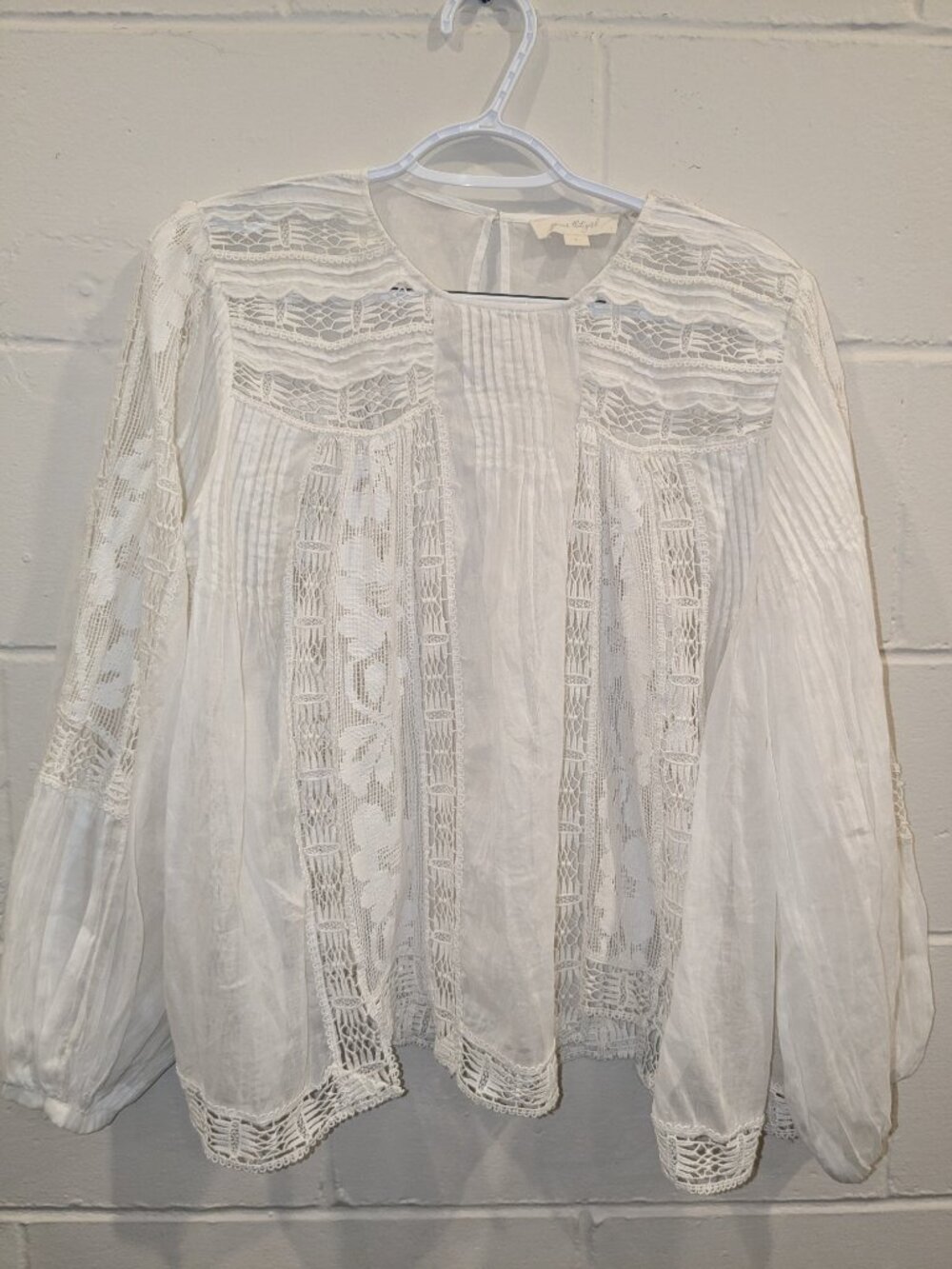 Forever That Girl Top Sm White Sheer Lace Crochet Boho Western Peasant Romantic - Picture 5 of 11